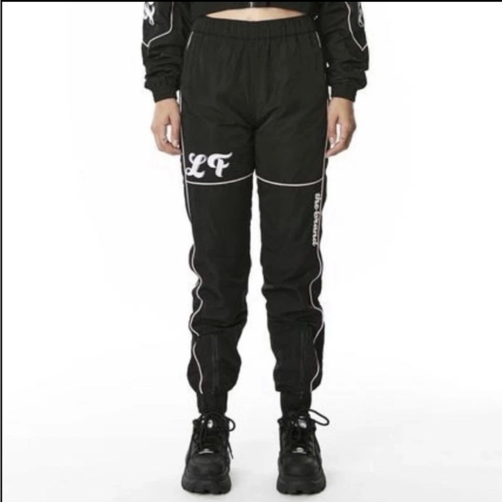 LF The Brand Women’s Black Windbreaker Pink Logo Track Pants Joggers M
